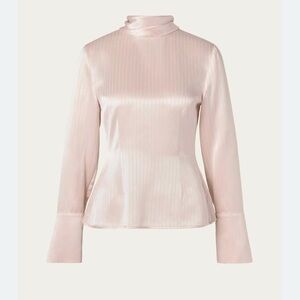 Malina light pink Satin Blouse Tie Neck Long Sleeves Refined Silhouette size M
